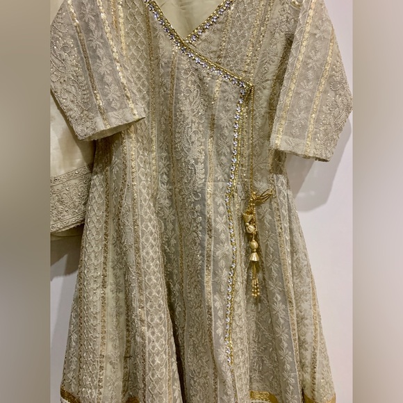 ASIM JOFA  Cream and Purple Embellished Dress - Picture 9 of 17